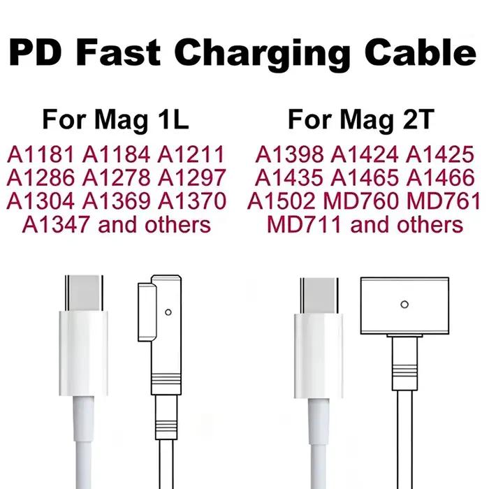 Nouveau chargeur pour ordinateur portable pour Macbook Pro Air Adaptateur mag 1 mag 2 45W 60W 85W A1278 A1286 A1465 A1466 A1425 A1502 A1398 Câble USB-C