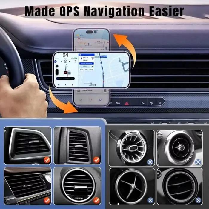 Support de téléphone magnétique sans fil pour voiture 360° °   Support rotatif pour grille d'aération à charge rapide pour téléphones MagSafe iPhone et Android