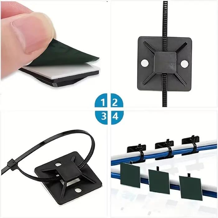 200 attaches-câbles autocollantes – clips de gestion des câbles pour fixer les fils de manière sécurisée aux supports muraux