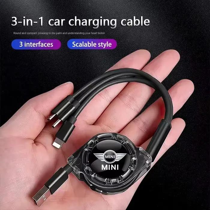 Câble de chargement télescopique 3 en 1 pour MINI Cooper JCW Countryman Clubman Cabrio Paceman Coupe Roadster charge rapide interface type-c android ios longueur 100cm