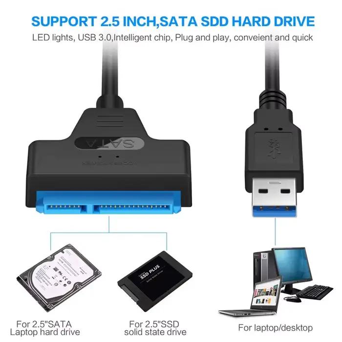 Câble SATA vers USB 3.0/2.0 pour disque dur SSD externe 2.5 pouces LED Indicateur de Performance Rapide Accès Fichiers Upgrade Disque Dur Portable Occasions Spéciales