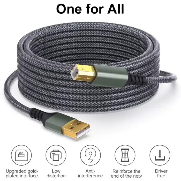 Câble d'imprimante USB B vers USB A USB 2.0 mâle vers mâle cordon de scanner câbles d'imprimante haute vitesse pour HP Canon Epson Dell Lexmark