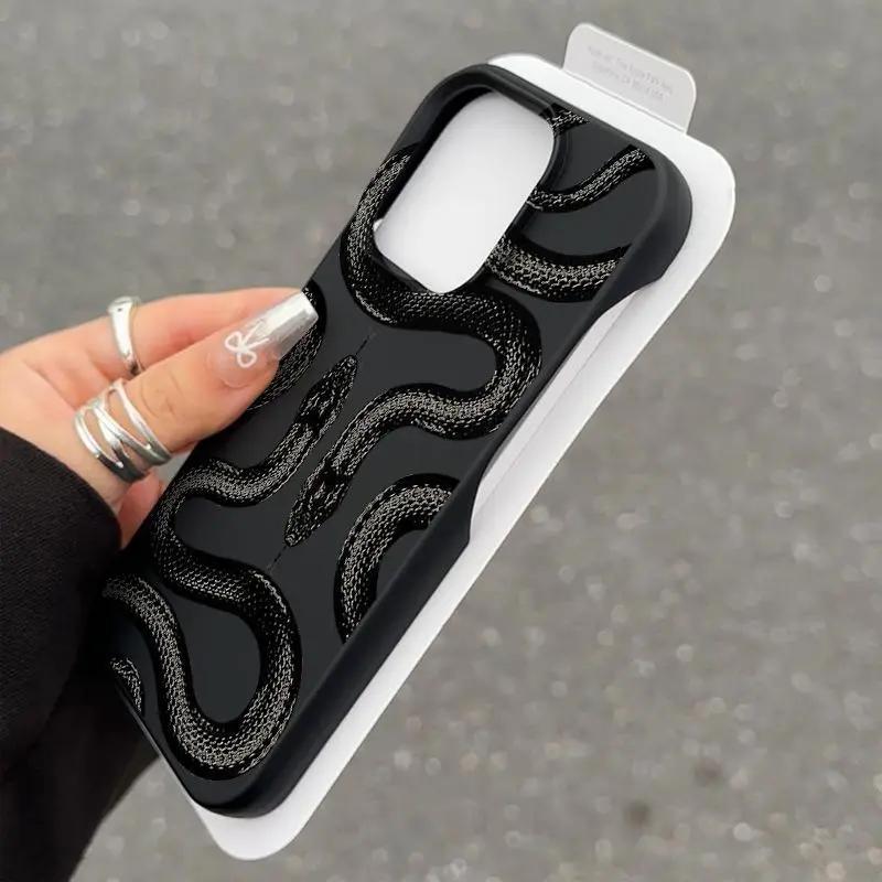 Coque de téléphone Double serpent noir Cool, étui souple antichoc pour IPhone 16 15 14 13 12 11 Pro