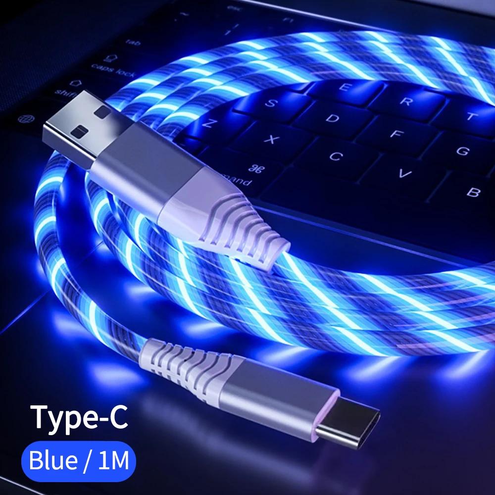 Câble USB LED lumineux de Type C pour IPhone15, Samsung, Xiaomi, OPPO, Huawei, chargeur rapide, cord