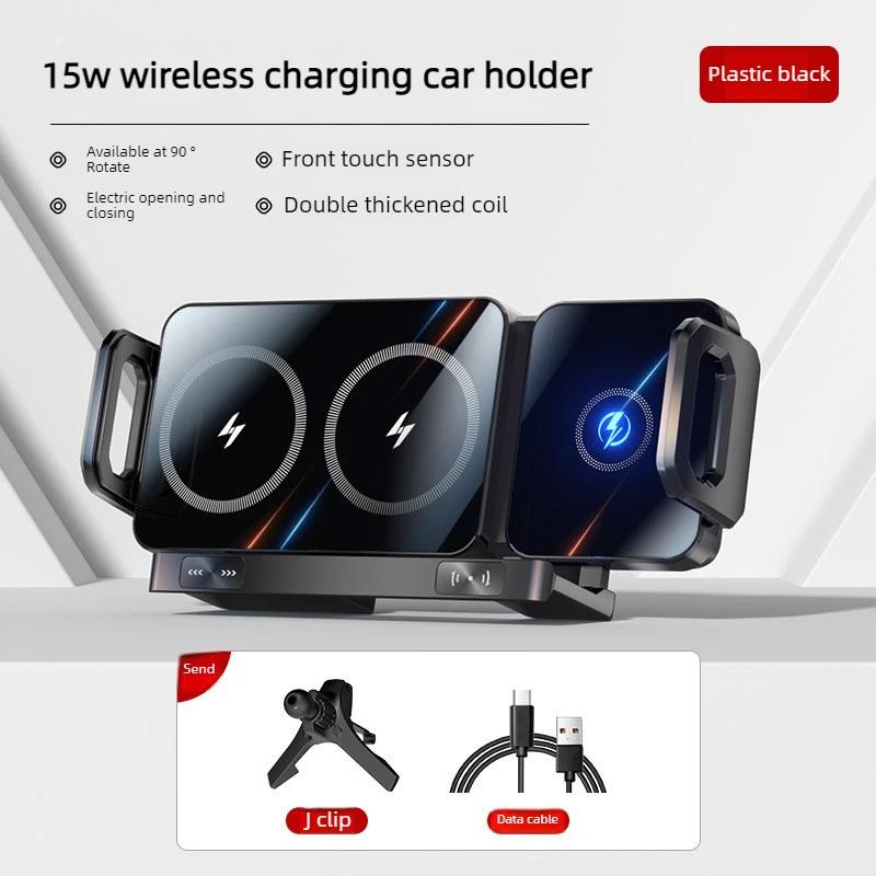 Support de téléphone de voiture pliable à double bobine universel, chargeur sans fil, charge rapide,