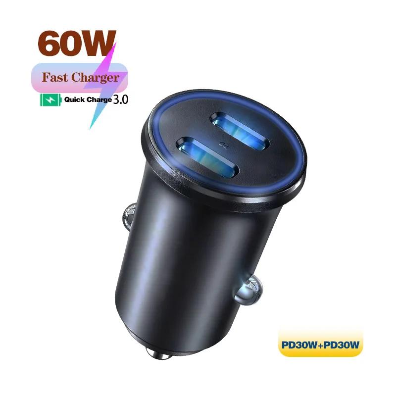 Max 60W en alliage d'aluminium double Port 30W PD chargeur de voiture à charge rapide QC3.0 charge S