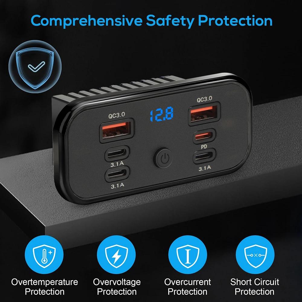 Chargeur rapide double USB QC3.0 PD Type C 3.1A avec interrupteur, panneau d'alimentation 6 ports pour bus, VTT, voiture, camion, marine