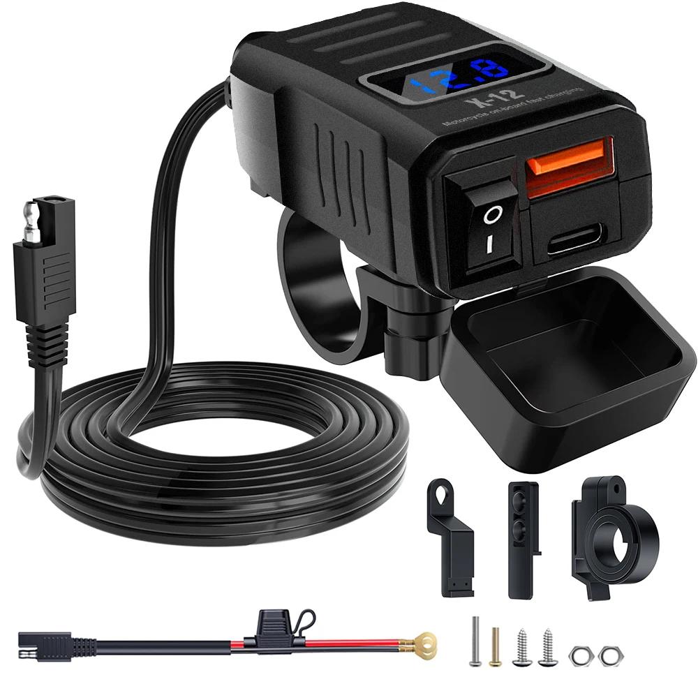 Chargeur USB pour moto PD+QC3.0, chargeur rapide étanche, adaptateur de prise, support de montage sur guidon, chargeur 12V/24V pour moto