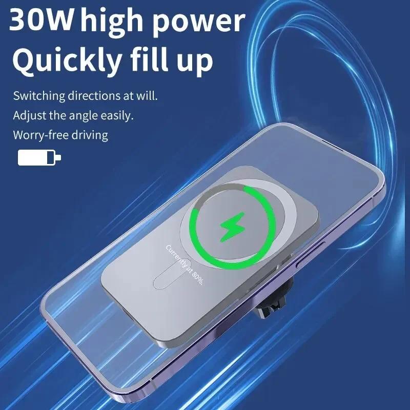 Support Téléphone Voiture Chargeur Sans Fil Magnétique à Fixation sur Grille d'Aération pour iPhone 18 17 16 15 14 Plus 13 12 Pro Max 17 Air 16E 17E Charge Rapide