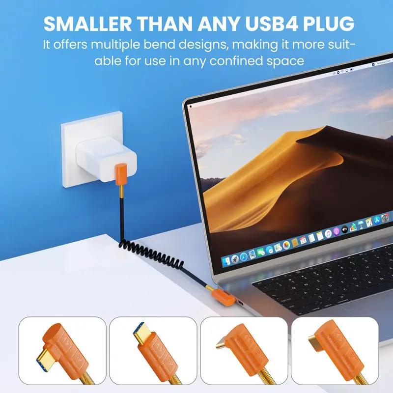 Câble de données USB4 rétractable à double tête type-c mâle, 1m, Thunderbolt pour ordinateur portable, 40Gbps, fil plaqué argent, mousse de fluor de fer