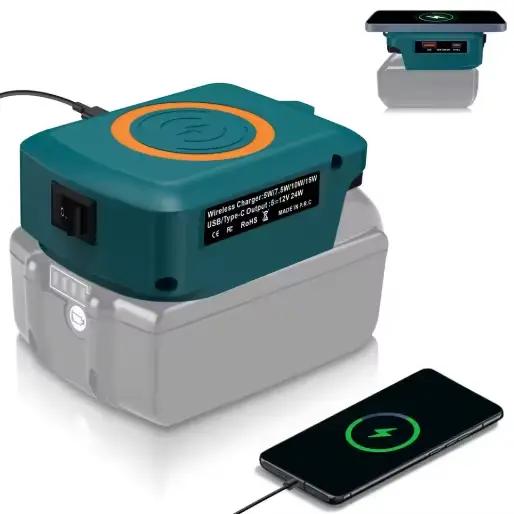 Chargeur sans fil pour batterie Makita 18V, adaptateur sans fil 15W max, ports de charge rapide USB-