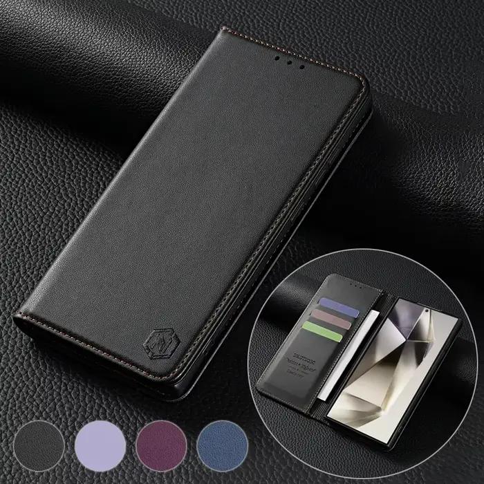 Étui portefeuille en cuir à rabat avec fente pour carte magnétique forte, pour Samsung Galaxy S25 Ul