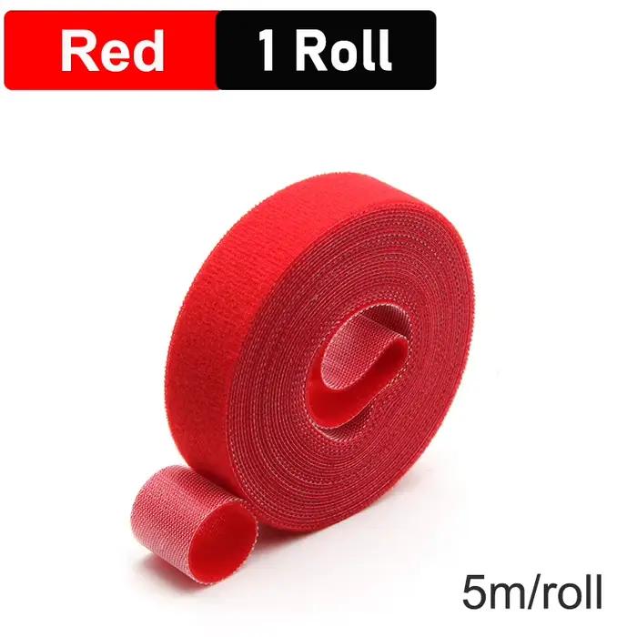 1/5 rouleaux de 5M de attaches pour câbles réutilisables rouges, largeur 10/15/20/25mm, sangles de f