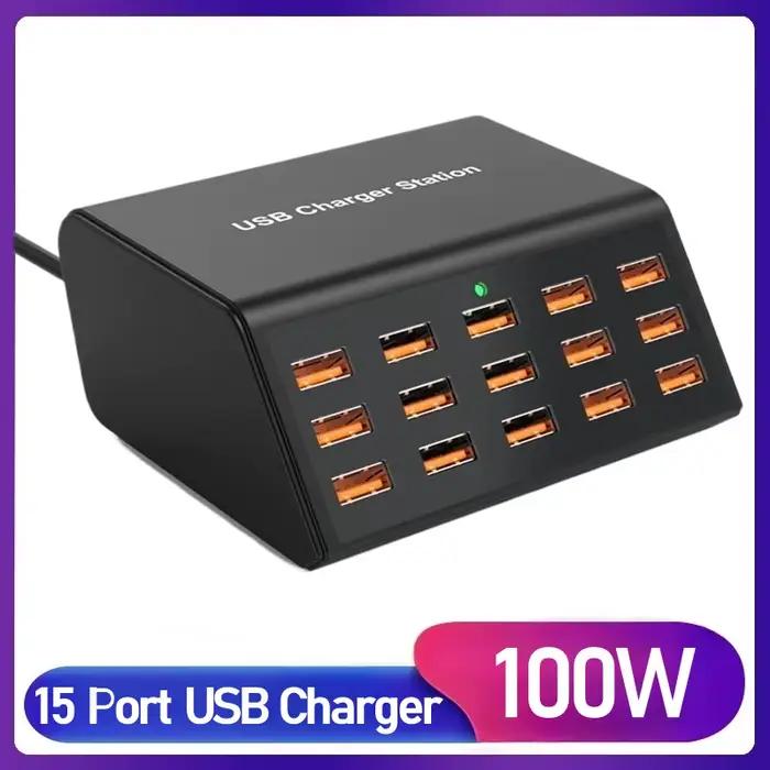 Chargeur USB universel 100W, 15 Ports 2,4a USB-A, Station de charge intelligente pour tablette Iphon