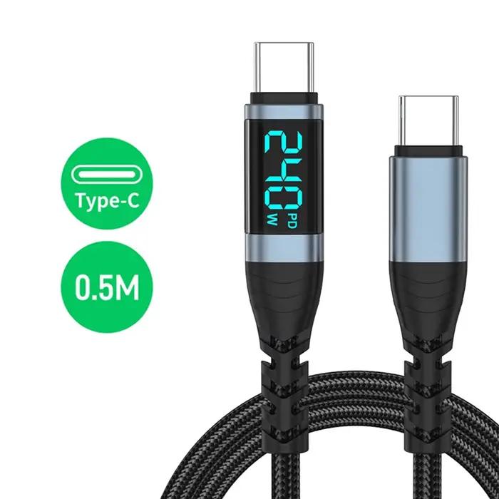 Câble d'affichage numérique Super Charge 240W Type C à Type C, 0.5m-2m, câble de données USB C pour