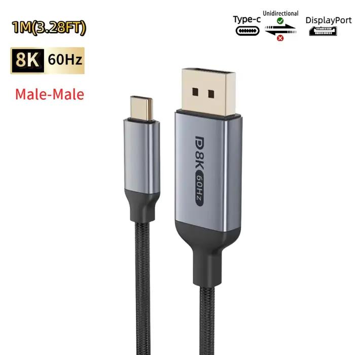 Câble USB C vers DisplayPort 16k 2.1 unidirectionnel 8K @ 60Hz 4K @ 144Hz 80Gbps (DSC) câble type-c