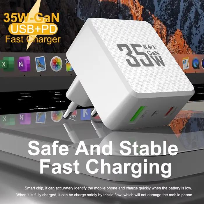 2 Ports Mini 35W GaN USB Type C chargeur QC3.0 Portable charge rapide pour iPhone 14 Pro Xiaomi 13 S