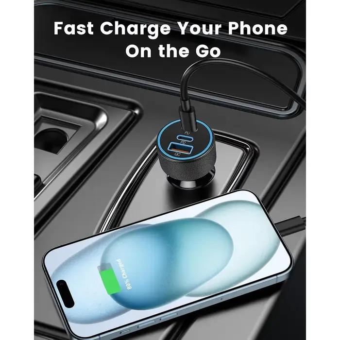 Chargeur de voiture USB C en alliage, adaptateur d'alimentation de voiture double USB-C et USB-A à 3