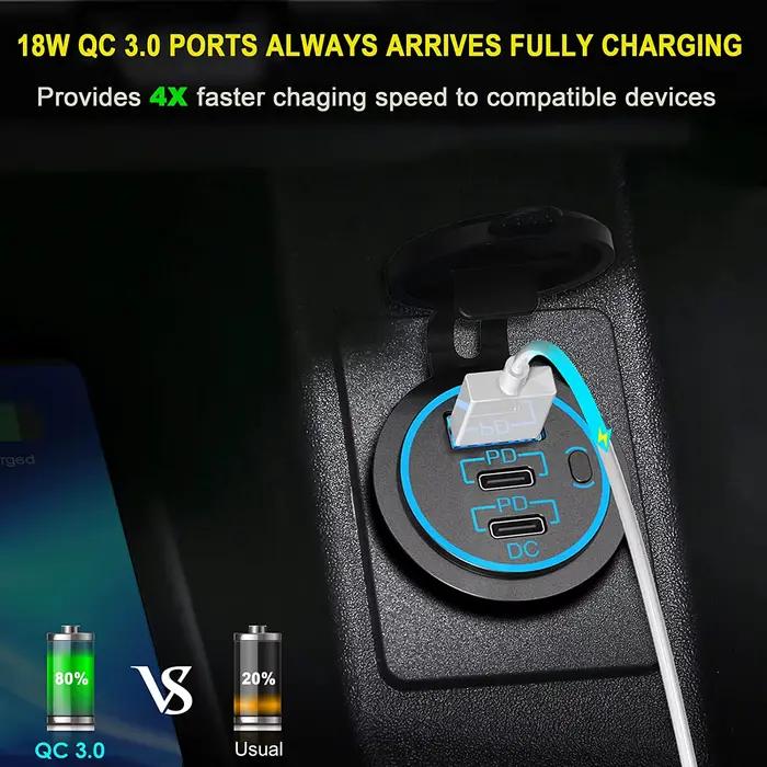 Prise de chargeur de voiture USB 12V, double Port 30W PD USB-C et 18W QC3.0, accessoires pour voitur