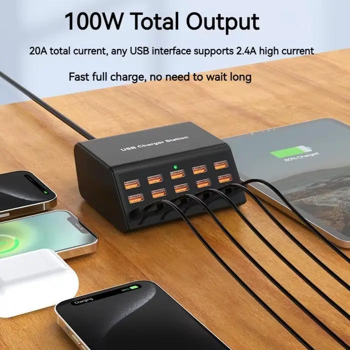 Chargeur USB universel 100W, 15 Ports 2,4a USB-A, Station de charge intelligente pour tablette Iphon