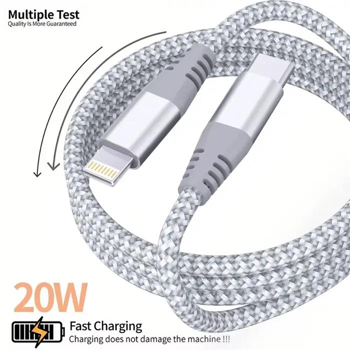 Câble de charge rapide certifié MFi USB C vers Lightning, durable, en nylon tressé, haute vitesse, 1