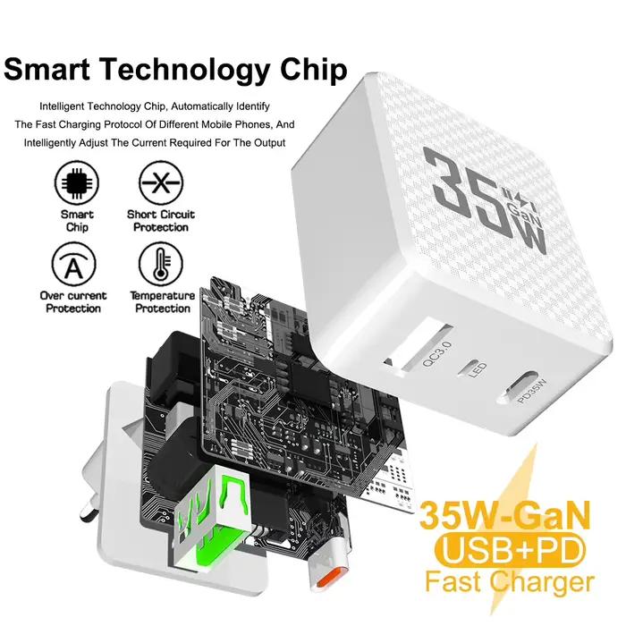 2 Ports Mini 35W GaN USB Type C chargeur QC3.0 Portable charge rapide pour iPhone 14 Pro Xiaomi 13 S