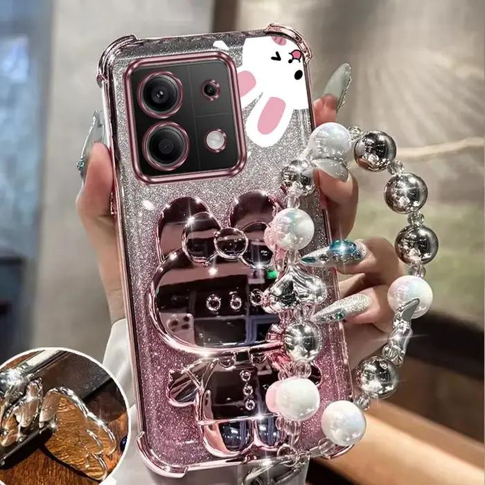 RedmiNote13 Airbag paillettes miroir lapin support de téléphone étui pour Xiaomi Redmi Note 12 12s 1