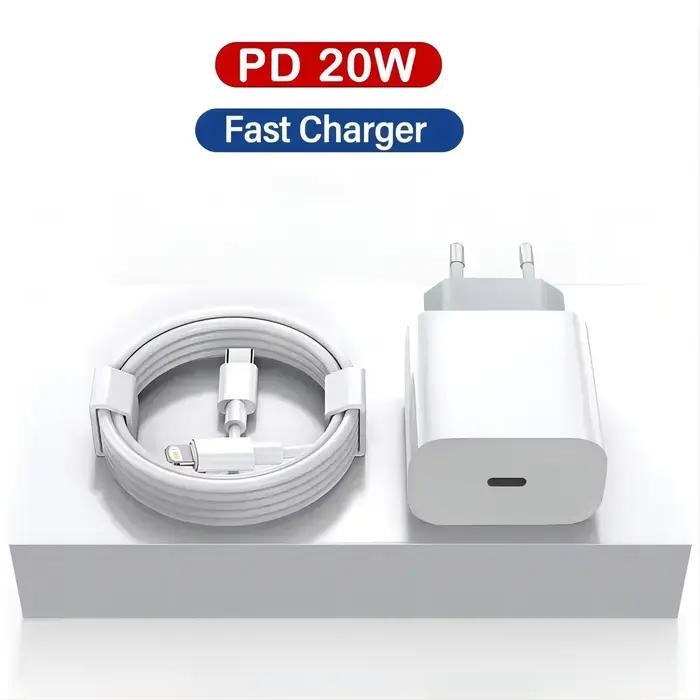 Chargeur rapide PD 20W avec prise EU et câble de 1 m/3 pieds pour iPhone iPad