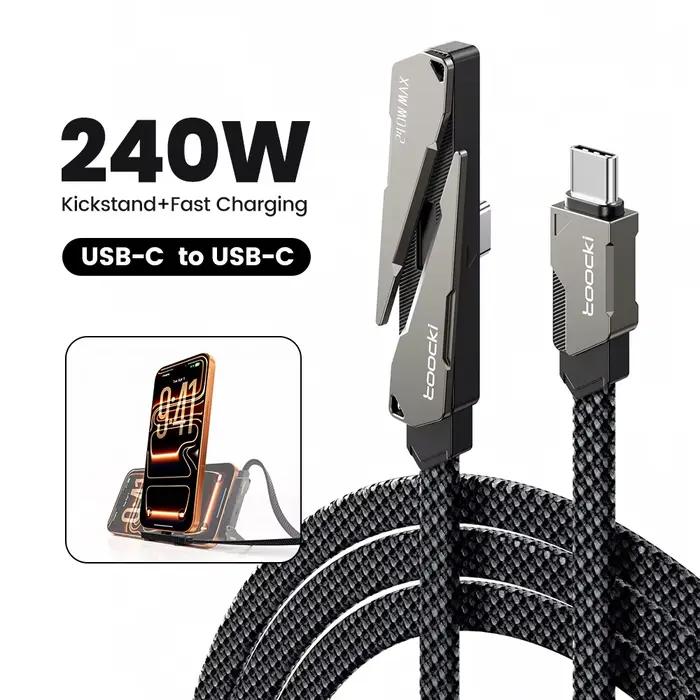 Câble Toocki 240W Type C vers Type C 90 degrés avec support de téléphone pliable, câble de charge ra