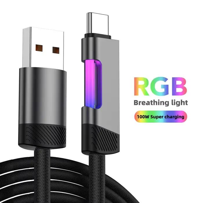 Câble de charge rapide RVB avec lumière ambiante RVB, SnapUSB Type C, 120W