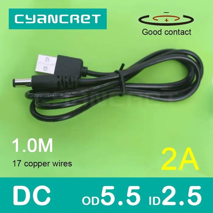 Câble d'alimentation USB vers DC 5.5mm x 2.5mm 1.0M 2A, prise en charge du câble de connecteur de ch