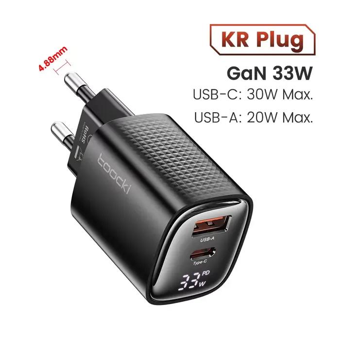 Chargeur USB-C Toocki GaN 33W/67W avec affichage numérique, charge rapide PD QC 40W, chargeur de tél