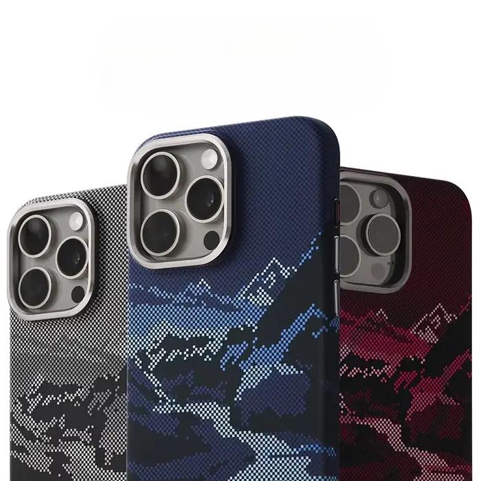 Coque de téléphone MagSafe en Relief de paysage abstrait, étui rigide pour iPhone 16 15 14 Pro Max 1