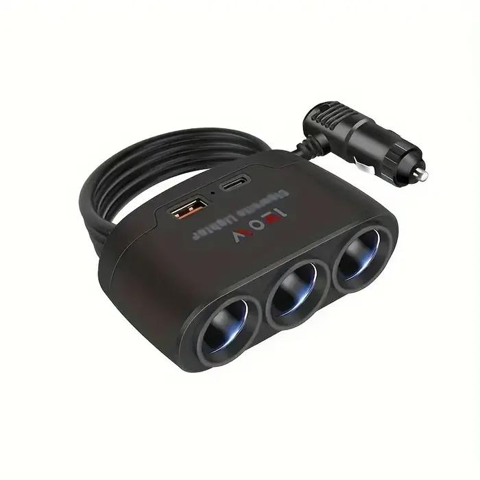 Chargeur de voiture USB 120W 4 en 1, prise multifonctionnelle, allume-cigare, Charge rapide, adaptat