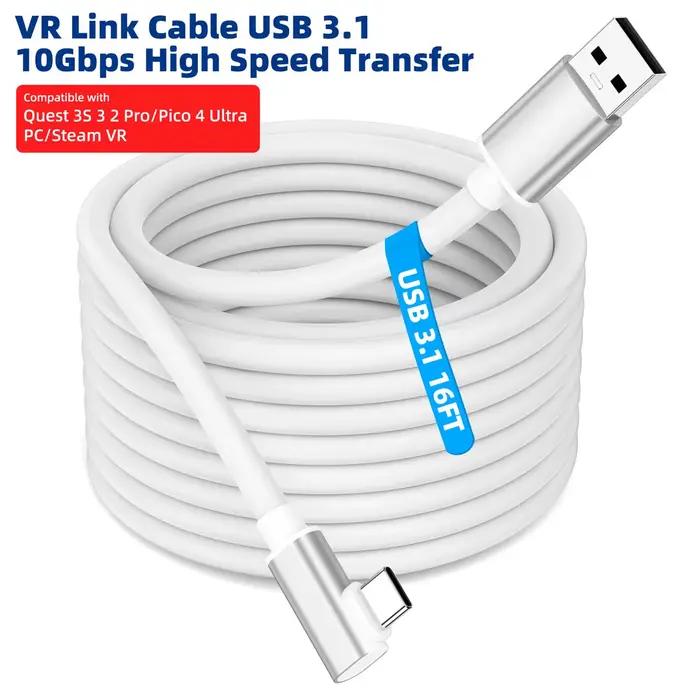 Câble VR Link 5M/16FT 10Gbps pour Meta/Oculus Quest 3S 3 2 Pro/Pico 4 Ultra et PC/Steam VR Type C US