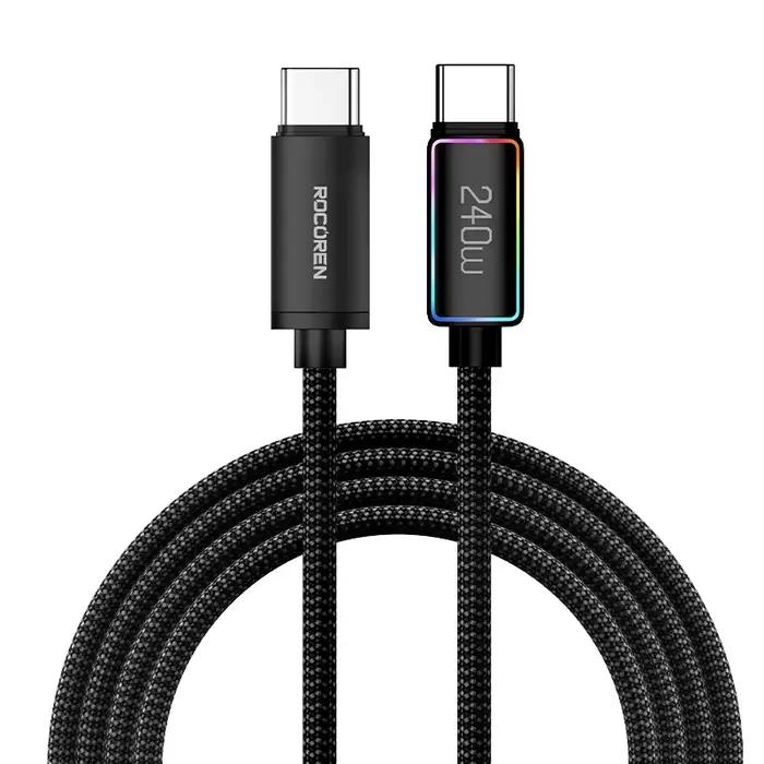 Rocoren 240W PD 3.1 câble USB Type C avec lumière RGB QC 3.0 charge rapide USB type-c cordon de Date