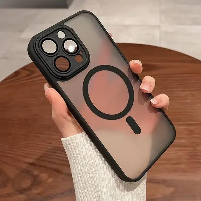 Protecteur d'objectif de charge magnétique sans fil translucide, coque d'origine pour iPhone 15, 14,