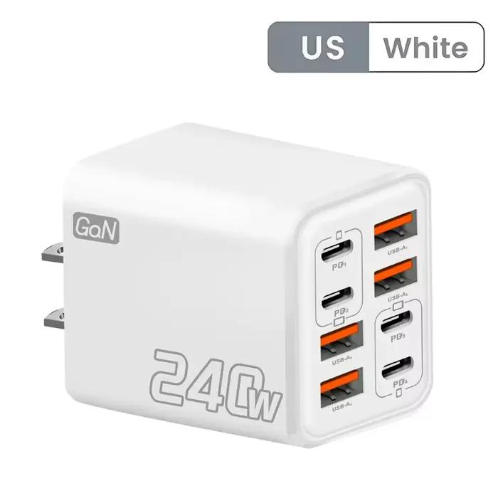 Chargeur USB C GaN 240W 8 en 1, charge rapide, adaptateur secteur pour iPhone, Samsung, Xiaomi, Type