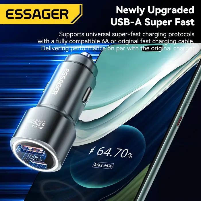 Essager USB C chargeur de voiture 89W 2 Ports Charge Super rapide PD QC 3.0 chargeur de téléphone de
