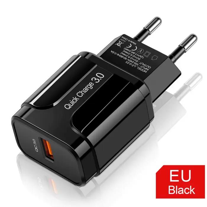 Chargeur USB 18W Charge rapide prise ue/US adaptateur secteur pour iPhone Samsung Xiaomi Huawei télé