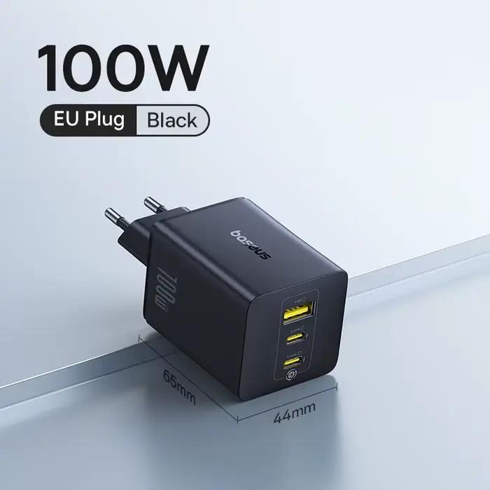 Baseus Chargeur rapide GaN 100W, pour iPhone 16 15 14, ordinateur portable, tablette, type C, QC PD,