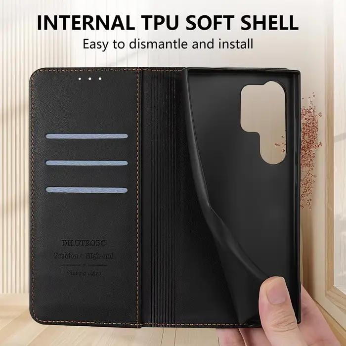 Étui portefeuille en cuir à rabat avec fente pour carte magnétique forte, pour Samsung Galaxy S25 Ul
