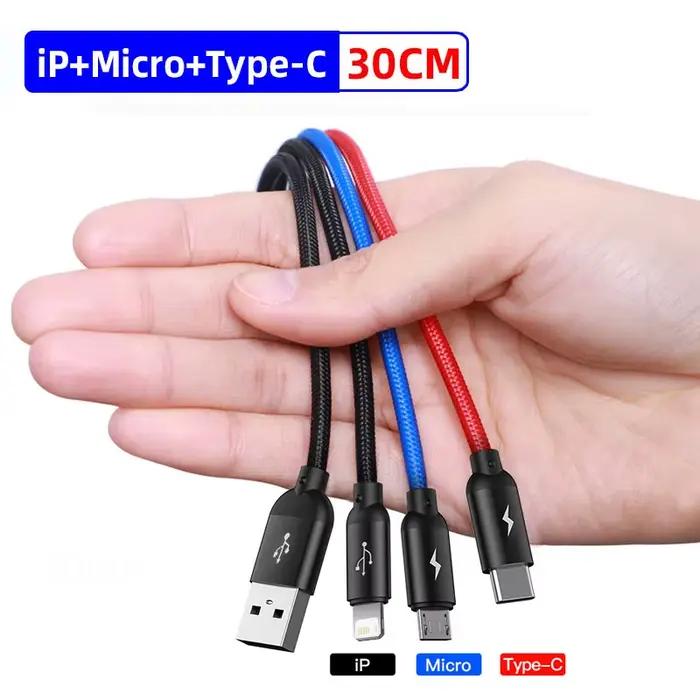 Baseus – câble USB Micro et Type C 3 en 1 pour recharge, compatible avec Samsung S20 Xiaomi Mi 9 iPh