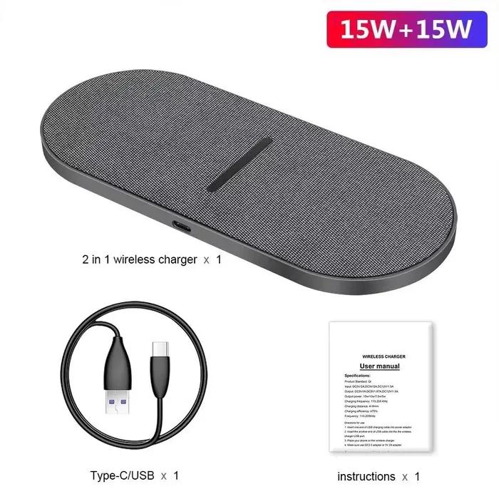 Chargeur sans fil 40W pour iPhone 15 14 13 12 11 Pro XS AirPods Pro double Station de charge rapide
