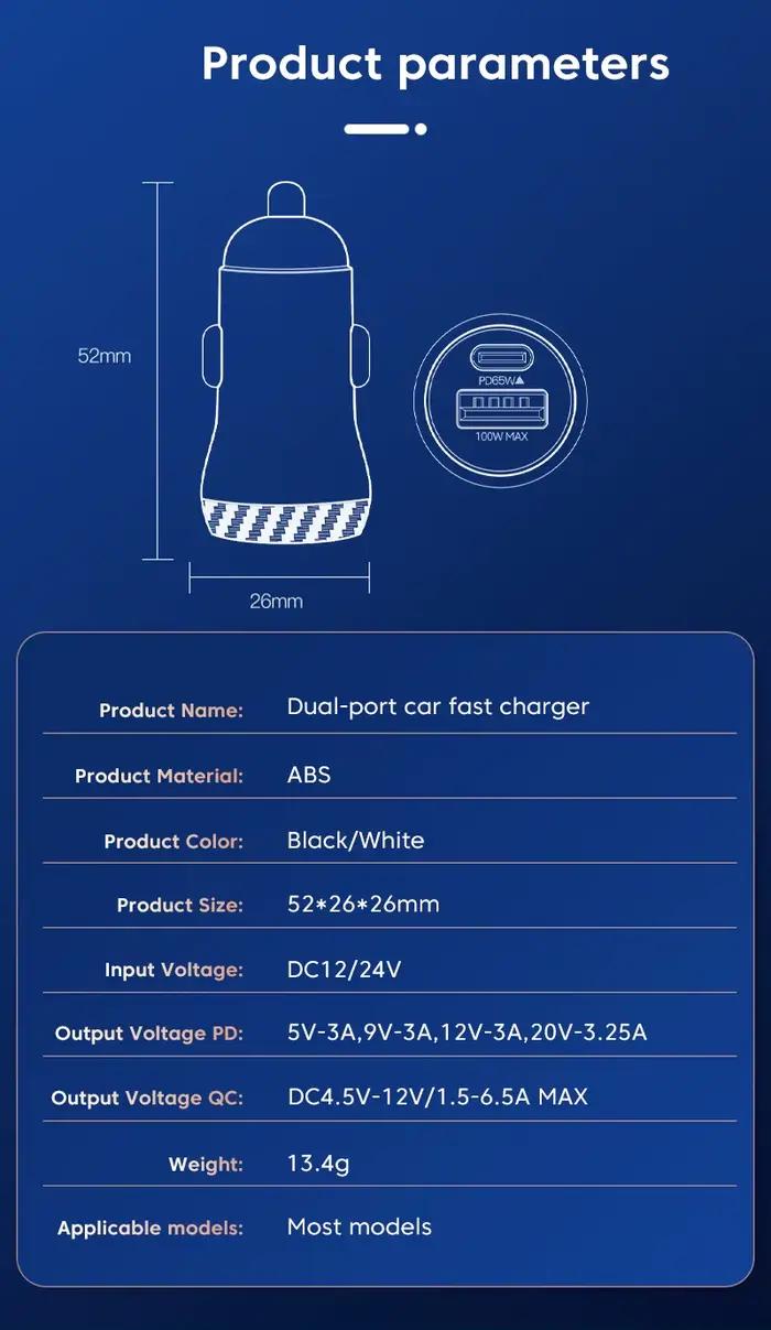 Olaf 165W QC3.0 USB C chargeur de voiture PD Type C charge Super rapide adaptateur de chargeur de té