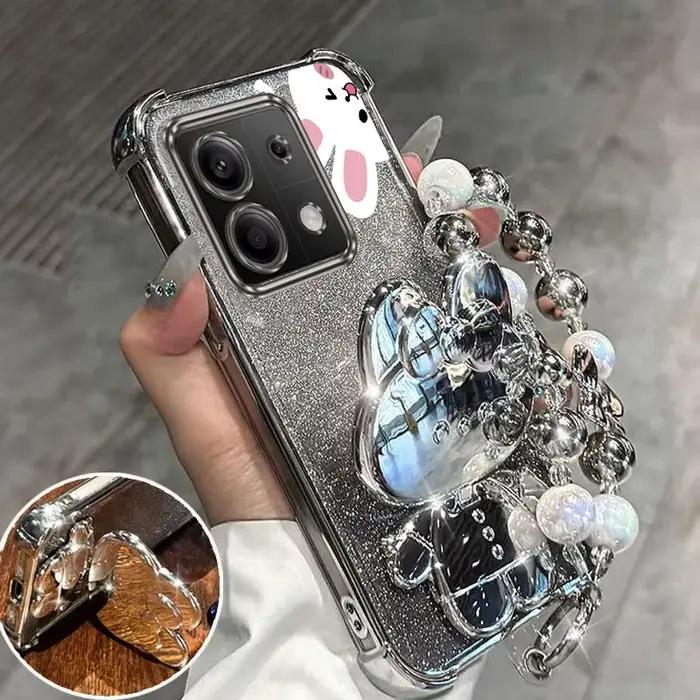 RedmiNote13 Airbag paillettes miroir lapin support de téléphone étui pour Xiaomi Redmi Note 12 12s 1