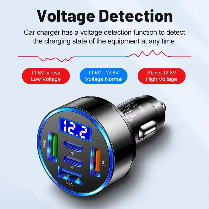 Chargeur de voiture 100W QC3.0, Charge rapide un à quatre prises allume-cigare de voiture, 5 ports,