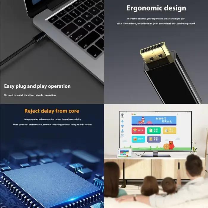 462E Type C Câble DisplayPort 4K 60Hz Plugs lecture du câble clignotant pour ordinateur portable