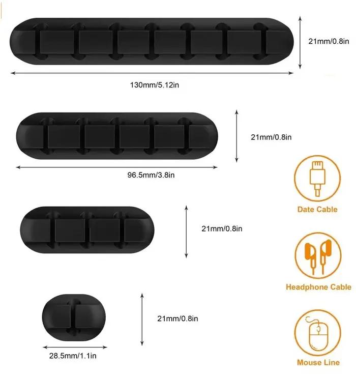 Organisateur de fil de câble en Silicone, enrouleur de câble USB, Clips de gestion auto-adhésifs pou