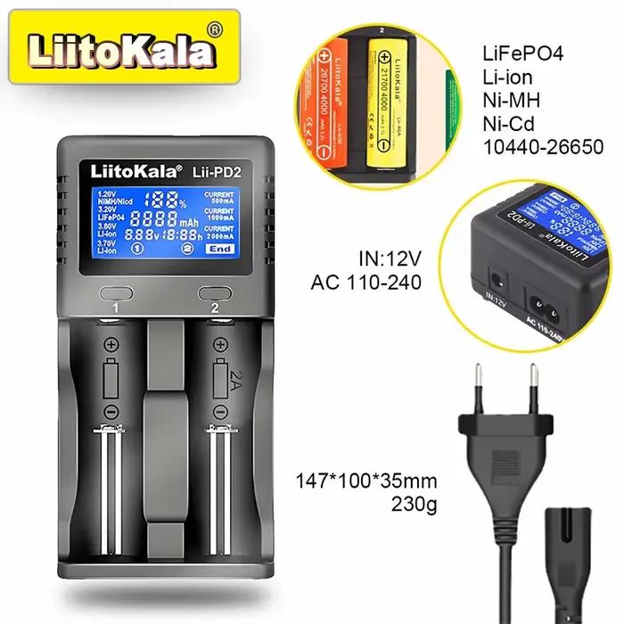 LiitoKala Lii-PD4/PD2 AC PD chargeur LCD charge rapide 4/2 baies pour 21700/18650/AA/AAA multi-prote